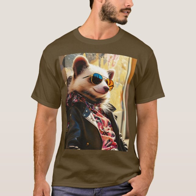 Fantasy Cute Possum Leather Jacket T-Shirt (Front)