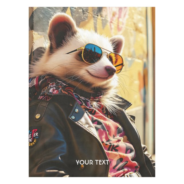 Fantasy Cute Possum Leather Jacket Tablecloth (Front)