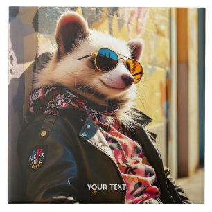 Fantasy Cute Possum Leather Jacket Tile