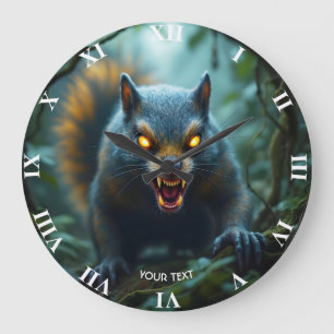 Fantasy Cute Prehistoric Angry Squirrel Large Clock