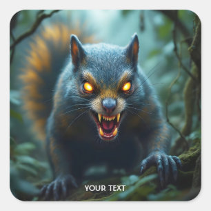Fantasy Cute Prehistoric Angry Squirrel Square Sticker