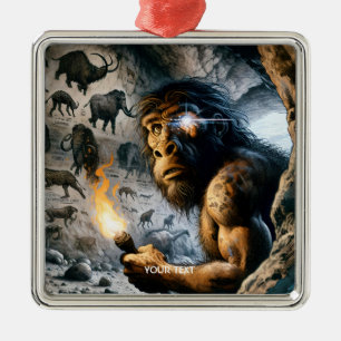 Fantasy Cute Prehistoric Man Drawings Metal Tree Decoration