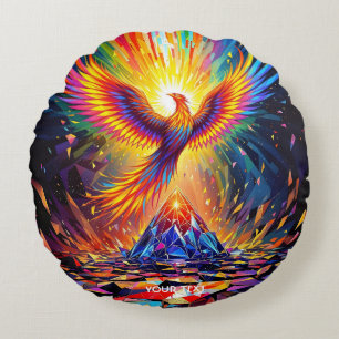 Fantasy Cute Prism Phoenix Rising Round Cushion
