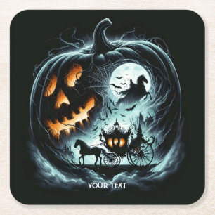 Fantasy Cute Pumpkin Horse Moon Square Paper Coaster