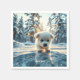 Fantasy Cute Puppy Winter Snow Napkin