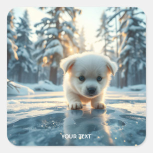 Fantasy Cute Puppy Winter Snow Square Sticker