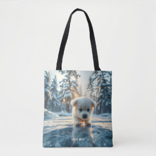 Fantasy Cute Puppy Winter Snow Tote Bag