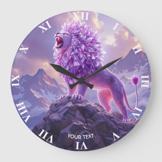 Fantasy Cute Purple Amethyst Lion Large Clock (Front)