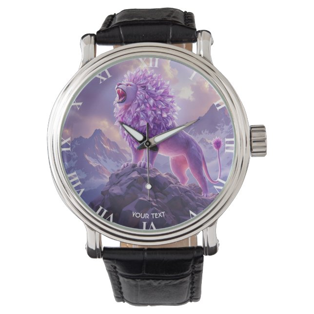 Fantasy Cute Purple Amethyst Lion Watch (Front)