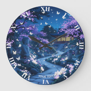 Fantasy Cute Purple Garden Flowers Large Clock