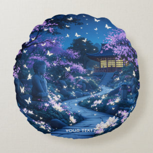 Fantasy Cute Purple Garden Flowers Round Cushion