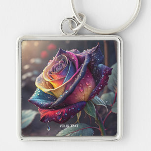 Fantasy Cute Purple Yellow Rose Key Ring