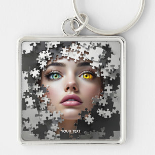 Fantasy Cute Puzzle Girl Face Key Ring