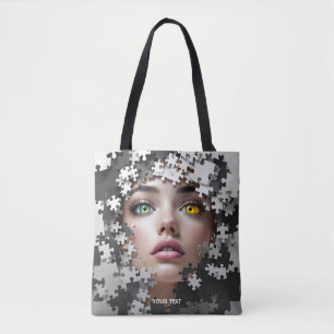 Fantasy Cute Puzzle Girl Face Tote Bag