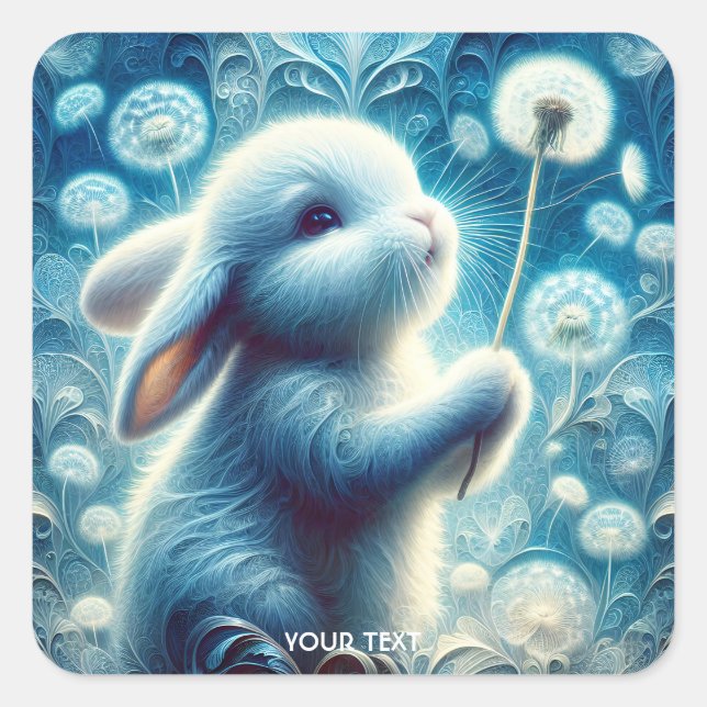 Fantasy Cute Rabbit Bunny Flower Square Sticker (Front)