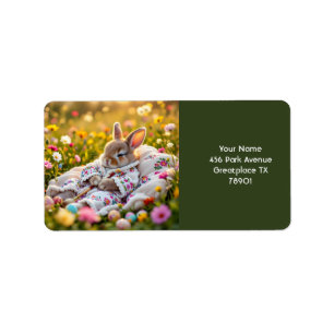 Fantasy Cute Rabbit Painter Flowers Label