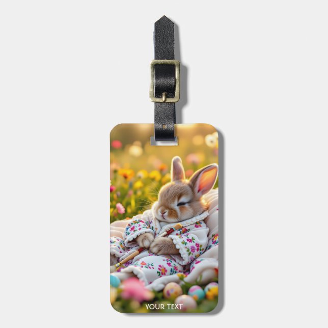 Fantasy Cute Rabbit Painter Flowers Luggage Tag (Front Vertical)