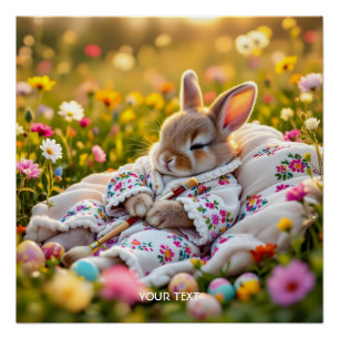 Fantasy Cute Rabbit Painter Flowers Poster