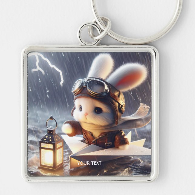Fantasy Cute Rabbit Post Lantern Key Ring (Front)