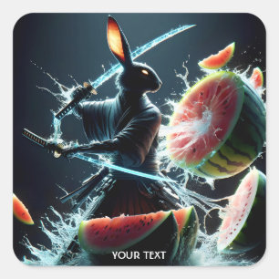 Fantasy Cute Rabbit Samurai Katana Square Sticker