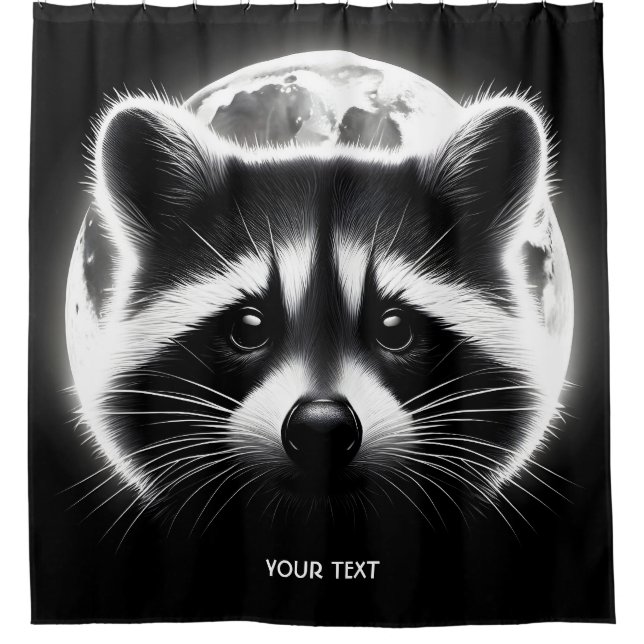 Fantasy Cute Racoon Face Moon Shower Curtain (Front)