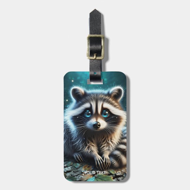 Fantasy Cute Racoon Night Stars Luggage Tag (Front Vertical)