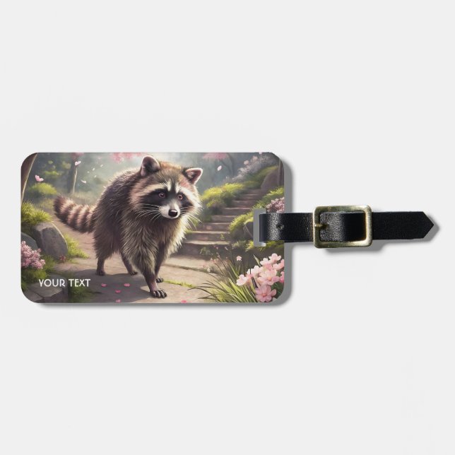 Fantasy Cute  Racoon Sakura Garden Luggage Tag (Front Horizontal)