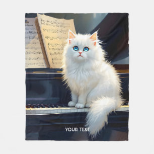 Fantasy Cute Ragdoll Cat On Piano Fleece Blanket