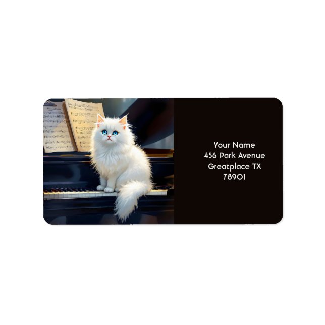 Fantasy Cute Ragdoll Cat On Piano Label (Front)