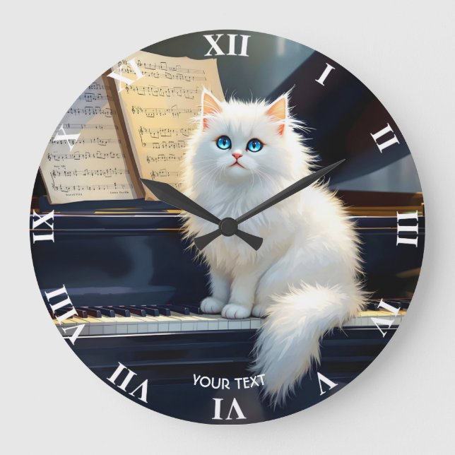 Fantasy Cute Ragdoll Cat On Piano Large Clock (Front)