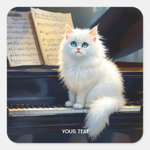 Fantasy Cute Ragdoll Cat On Piano Square Sticker