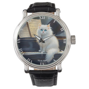 Fantasy Cute Ragdoll Cat On Piano Watch