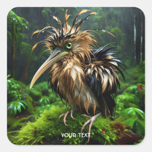 Fantasy Cute Rain Bird Forest Square Sticker