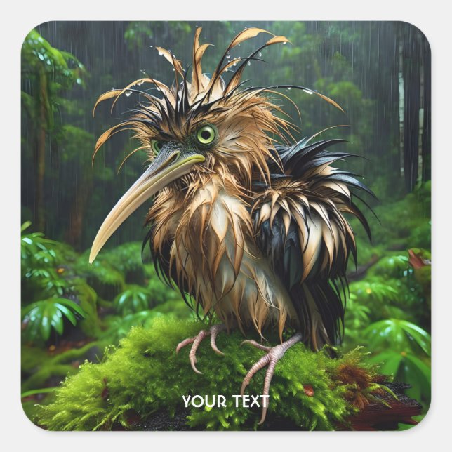 Fantasy Cute Rain Bird Forest Square Sticker (Front)