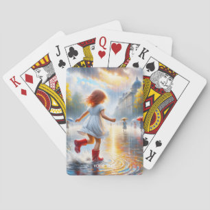 Fantasy Cute Rain Little Girl Playing Cards