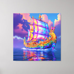 Fantasy Cute Rainbow Colours Ship Canvas Print