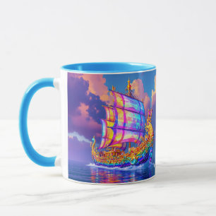 Fantasy Cute Rainbow Colours Ship Mug
