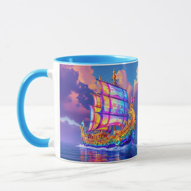 Fantasy Cute Rainbow Colours Ship Mug (Left)