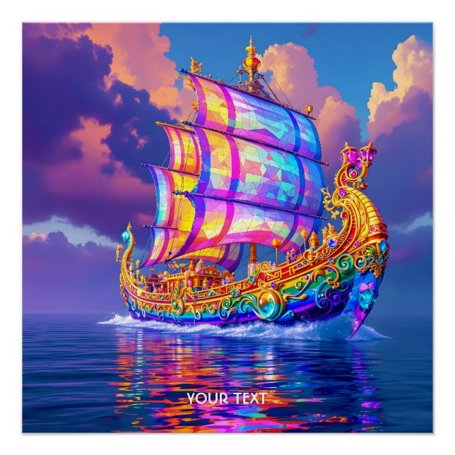 Fantasy Cute Rainbow Colours Ship Poster (Front)
