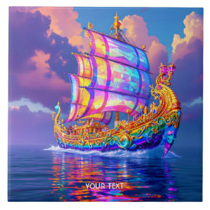 Fantasy Cute Rainbow Colours Ship Tile