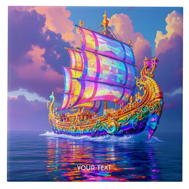Fantasy Cute Rainbow Colours Ship Tile (Front)