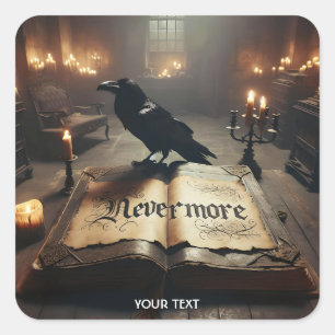 Fantasy Cute Raven Book Candles Square Sticker