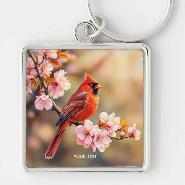 Fantasy Cute Red Bird Cherry Key Ring (Front)