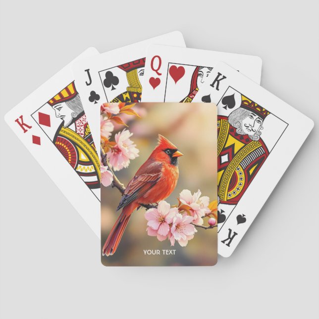 Fantasy Cute Red Bird Cherry Playing Cards (Back)