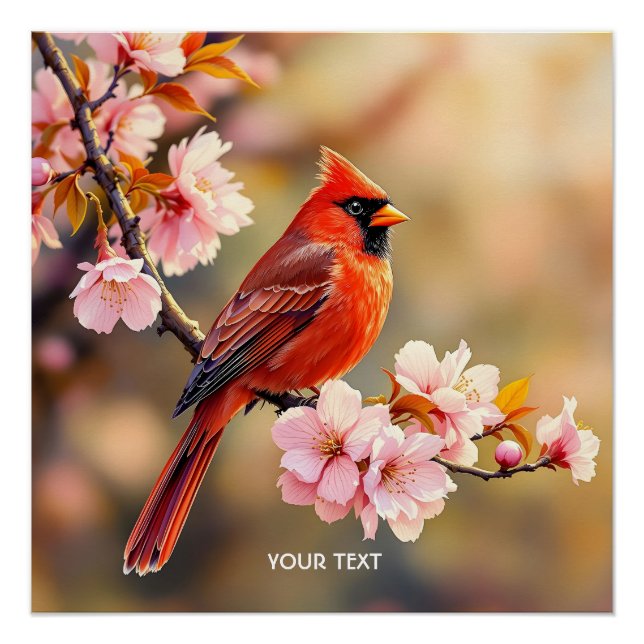 Fantasy Cute Red Bird Cherry Poster (Front)