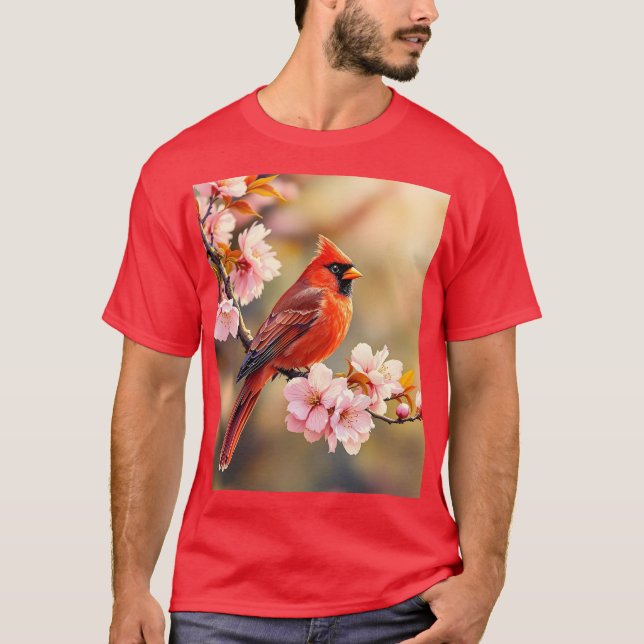 Fantasy Cute Red Bird Cherry T-Shirt (Front)