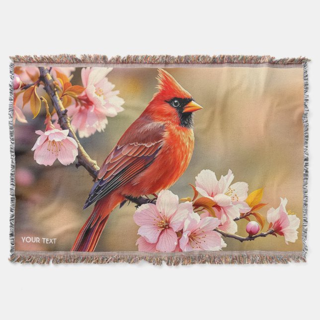 Fantasy Cute Red Bird Cherry Throw Blanket (Front)