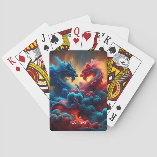 Fantasy Cute Red Blue Dragons Playing Cards (Back)