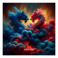 Fantasy Cute Red Blue Dragons