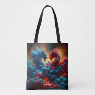 Fantasy Cute Red Blue Dragons Tote Bag